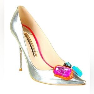 Sophia Webster Silver Jeweled Leather Pumps Shoes 35 5